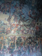 Middle Room Wall Mural in Bonampak's Acropolis - bonampak mayan ruins,bonampak mayan temple,mayan temple pictures,mayan ruins photos